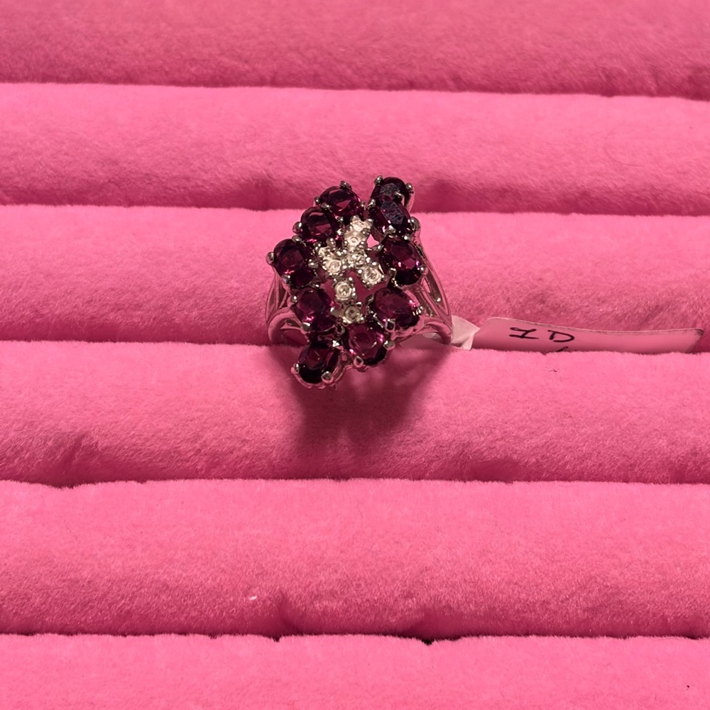 Sterling silver purple and clear cz ring size 7